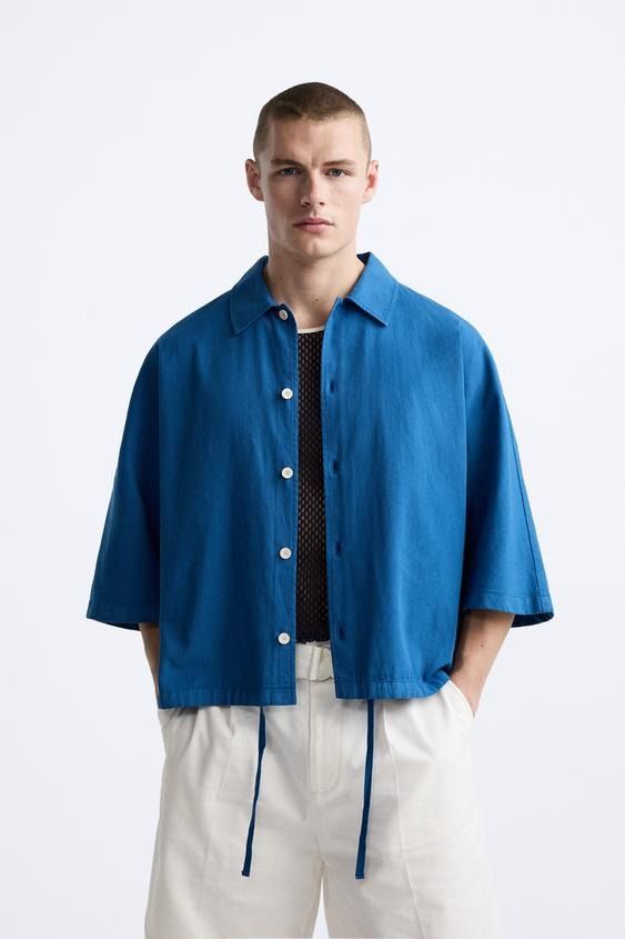 Blue Oversized Short Shirt