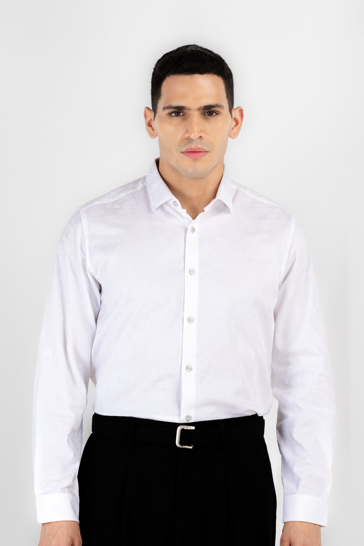 Crisp White Jaquard Shirt