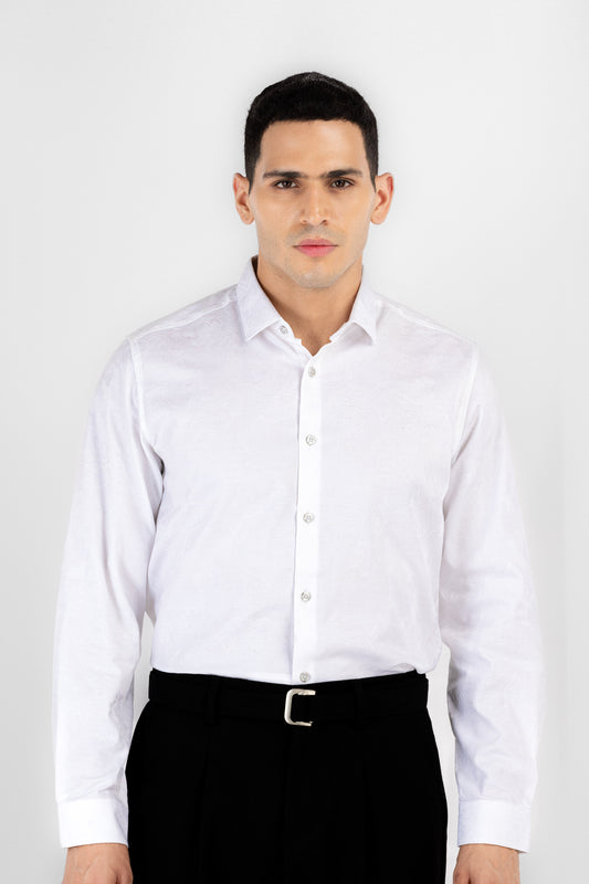 Crisp White Jaquard Shirt