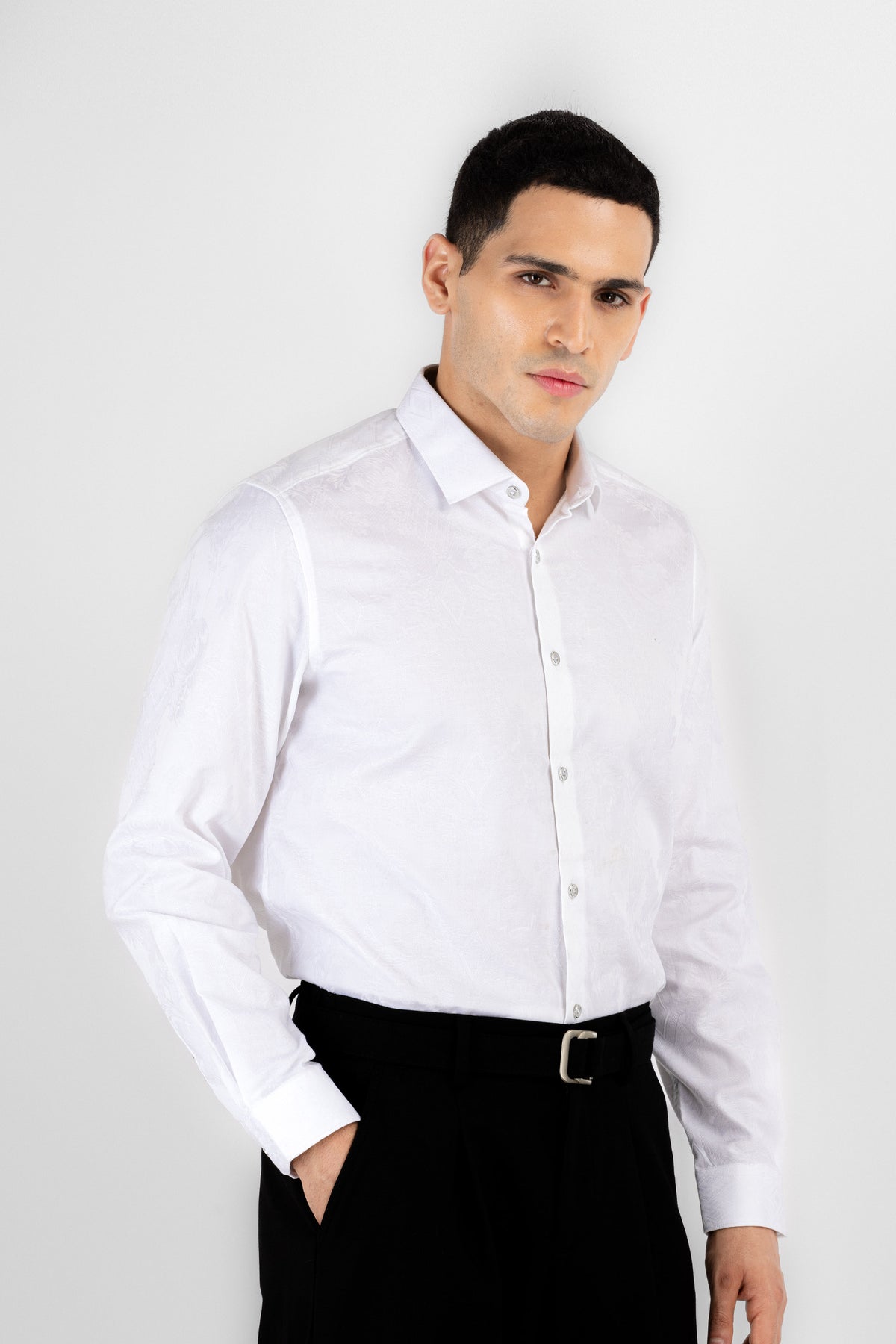 Crisp White Jaquard Shirt