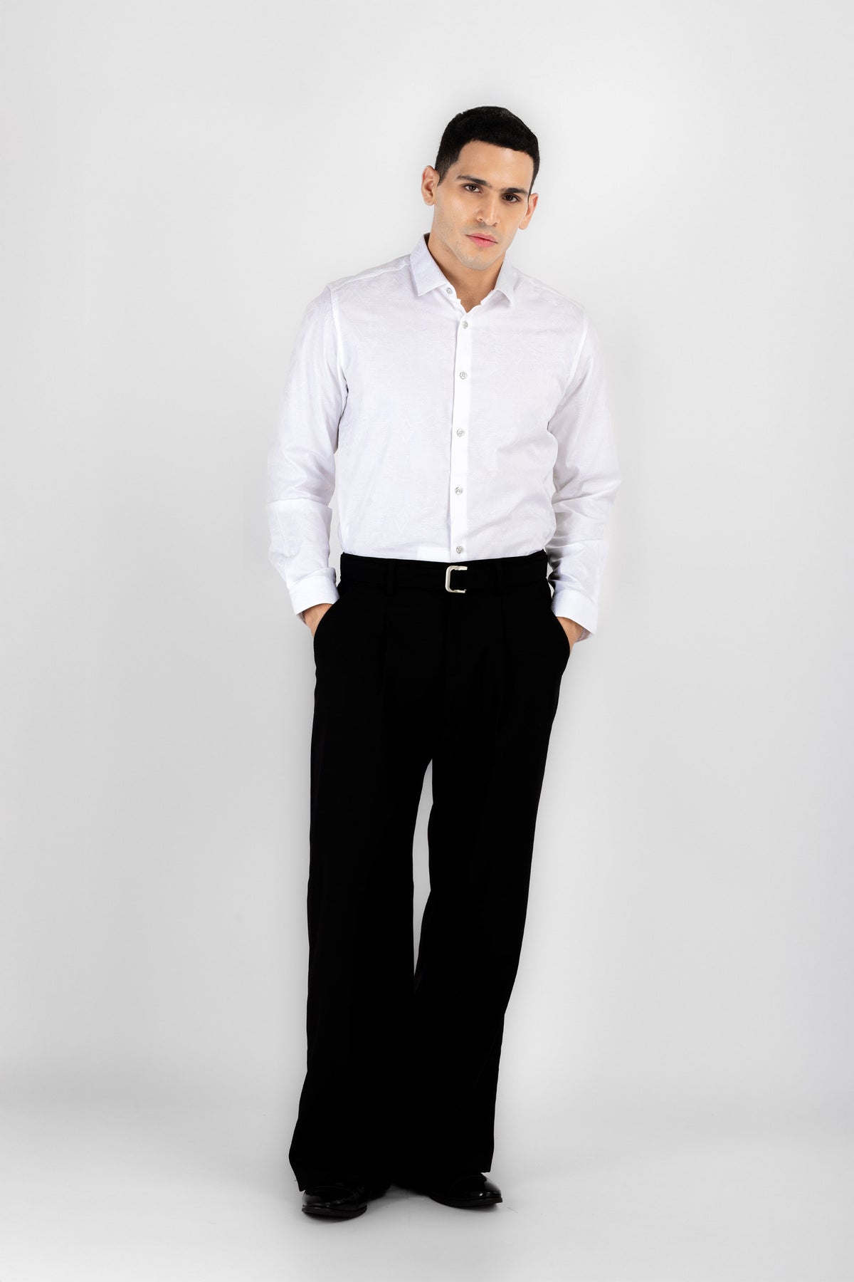 Crisp White Jaquard Shirt