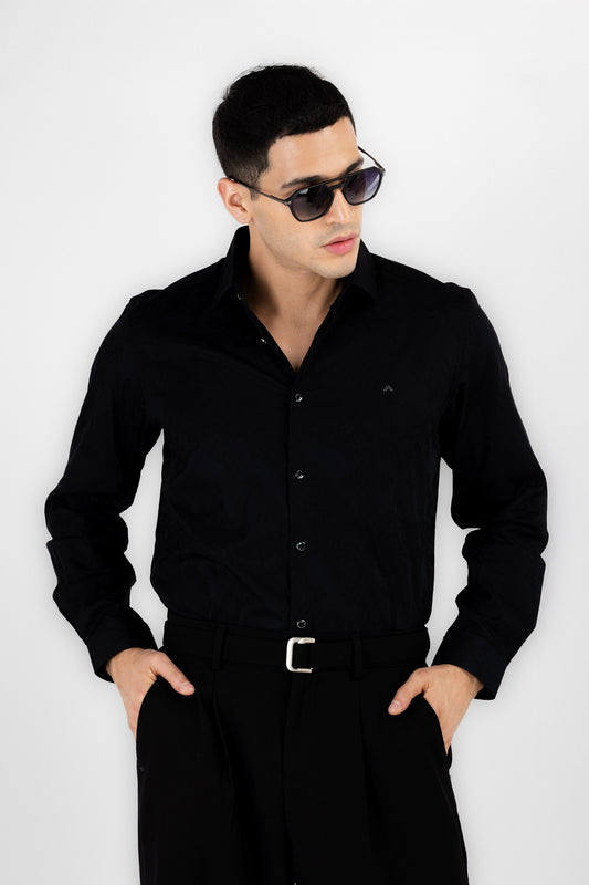 Crisp Black Satin Shirt